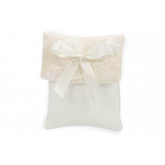 Bustina con margherite beige 7.5x9 cm, confezione da 10 pezzi