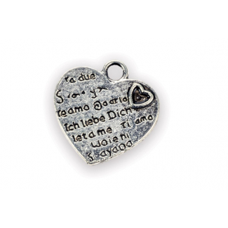 Ciondolo a forma di cuore con scritte, altezza 2 cm, confezione da 6 pezzi