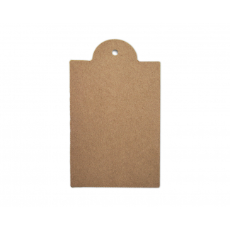 Etichetta in cartoncino avana svasata, 79x130mm, con foro