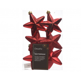 Stella infrangibile rosso, diametro 7.5 cm, confezione da 6 pezzi assortiti