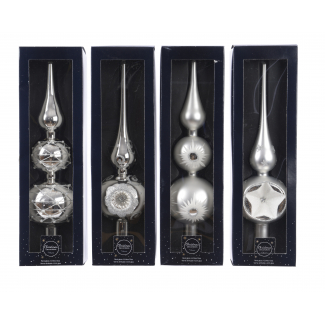 Puntale in vetro decorato argento, altezza 31 cm, modelli assortiti