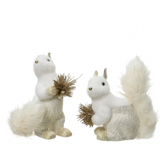 Scoiattolo bianco con decori oro, altezza 12 cm, modelli assortiti
