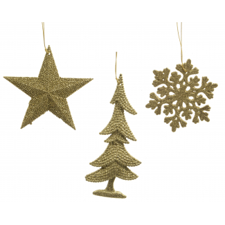 Decoro natalizio oro glitter, altezza 10.5 cm, soggetti assortiti