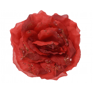 Rosa rossa con ghiaccio glitter su clip, diametro 14 cm