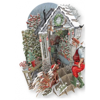 Biglietto POP-UP tridimensionale "Rimessa di Babbo Natale"
