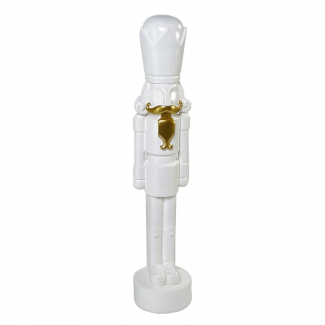 Soldato schiaccianoci in resina bianco con dettagli neri, altezza 53 cm