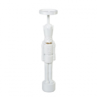 Portacandela a forma di soldato schiaccianoci in resina bianco, altezza 42 cm