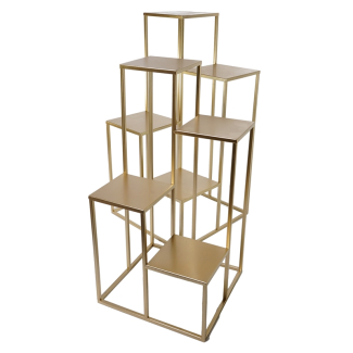 Espositore in metallo oro con 4 ripiani, altezza 67 cm