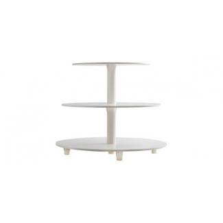 Alzata rotonda a 3 piani in plastica bianca, altezza 35cm
