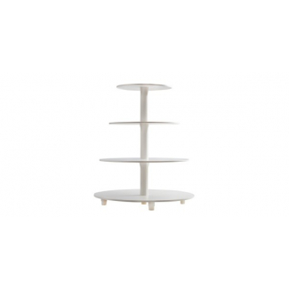 Alzata rotonda a 4 piani in plastica bianca, altezza 51cm