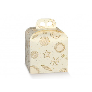 Scatola porta panettone in cartone bianco perlato fantasia "White Universe", cartone da 50 pezzi, vari formati