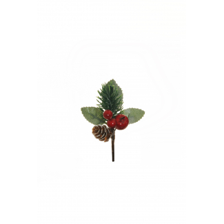 Pick con pino e bacche, altezza 11.5 cm, confezione da 12 pezzi