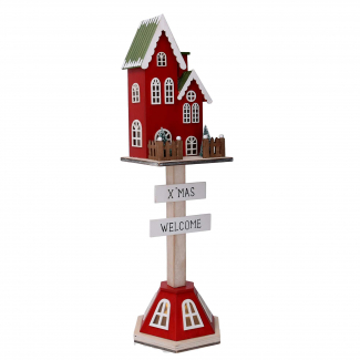 Casetta di legno con piedistallo e luci led, altezza 56.5 cm