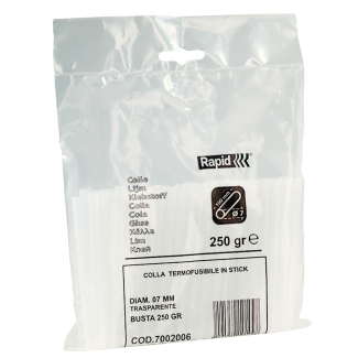 Colla in stick per pistola a caldo, diametro 7 mm, confezione da 250 gr