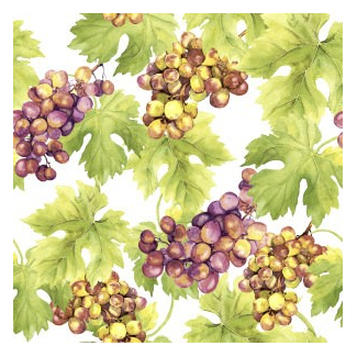 Tovagliolo di carta 2 veli fantasia uva, formato 33x33 cm, confezione da 25 pezzi