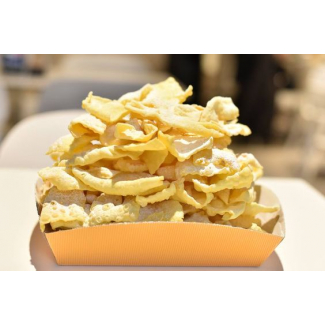 Vassoio in cartoncino microonda crema con interno oro per alimenti