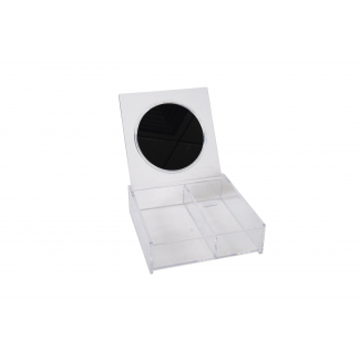 Contenitore in plastica trasparente con specchio, 14.8x14.8 cm, altezza 4.7 cm