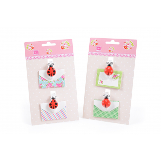 Molletta coccinella con busta, confezione da 2 pezzi, modelli assortiti