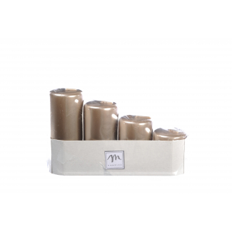 Candela moccolo argento diametro 5 cm, confezione da 4 pezzi, varie altezze