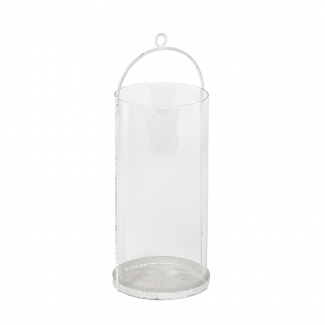 Portacandela in metallo bianco antichizzato e vetro, diametro 12.5 cm, varie altezze
