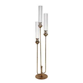 Candeliere in metallo e vetro a 3 posti, diametro 20 cm, altezza 109.5 cm, vari colori
