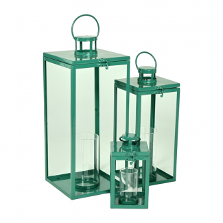 Lanterna in metallo verde a base quadrata, vari formati