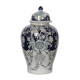 Vaso in porcellana con coperchio bianco e blu, vari formati