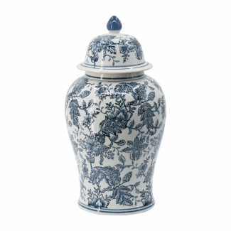 Vaso in porcellana con coperchio bianco a fiori blu, vari formati