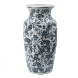 Vaso in porcellana bianco a fiori blu, altezza 61 cm
