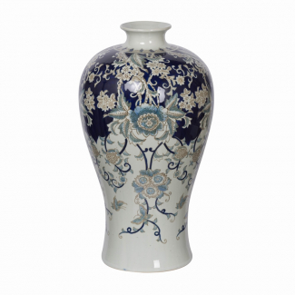 Vaso in porcellana bianco e blu, altezza 62 cm