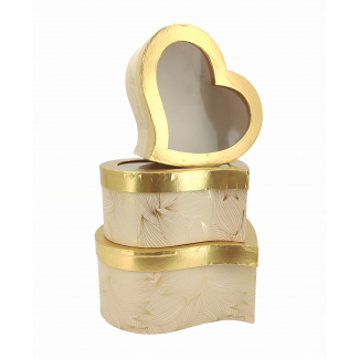 Scatola cuore con decori e coperchio oro, 32x33 cm, altezza 11.5 cm
