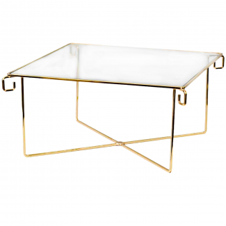 Alzata in vetro quadrata con struttura in metallo oro, vari formati
