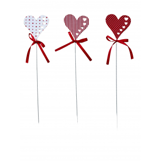 Pick cuore in panno diametro 7 cm, altezza 35 cm, confezione da 18 pezzi