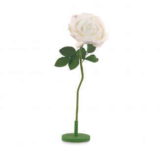 Rosa in foam bianca su stelo con base in legno, vari formati