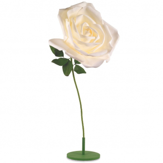 Rosa in foam bianca su stelo con base in legno, vari formati
