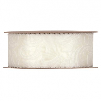 Rotolo nastro tessuto con decoro e bordo smerlato crema, altezza 40mm, lunghezza 20 metri