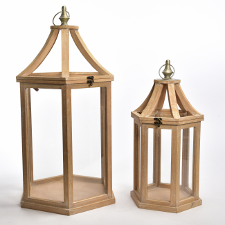Lanterna esagonale in legno naturale, varie misure
