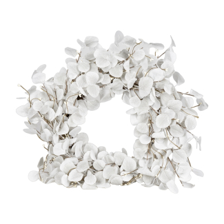 Corona in PVC con foglie bianche, diametro 60 cm