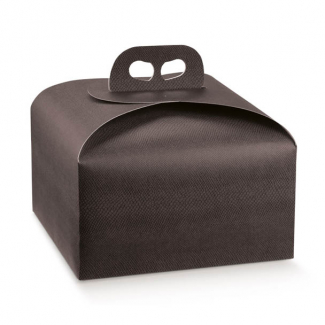 Scatola "Panettone" automontante base quadrata in cartone marrone scuro con maniglia, confezione da 50 pezzi, vari formati