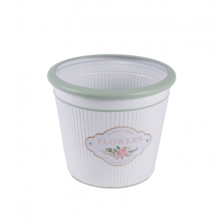 Vaso in metallo bianco bordo verde, varie misure