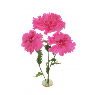 Tris di fiori "Cosmos" fucsia con base, misure assortite