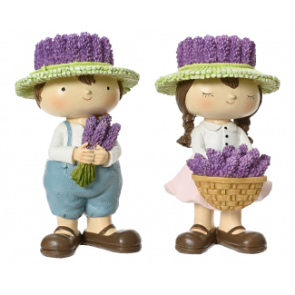 Figura in poliresina con lavanda, altezza 15.5 cm, soggetti assortiti