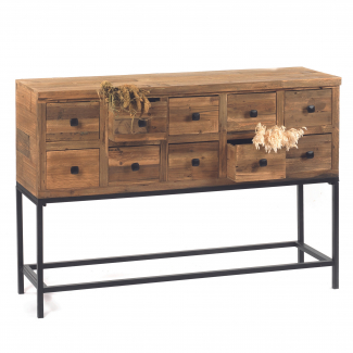 Mobile in legno con 10 cassetti e base in metallo, lunghezza 120 cm