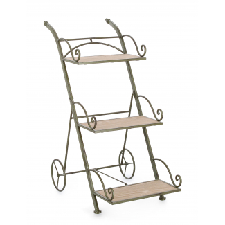 Scaffale pieghevole a 3 ripiani in acciaio verniciato verde scuro con ruote, altezza 78 cm