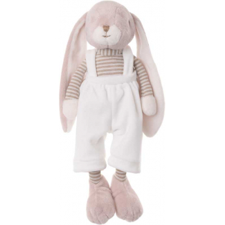 Coniglio "Lucien" beige con salopette bianca, altezza 30 cm