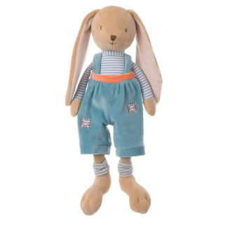 Coniglio "Bunny Brothers" con salopette azzurra, altezza 30 cm