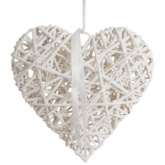 Cuore in rattan bianco da appendere, diametro 7 cm