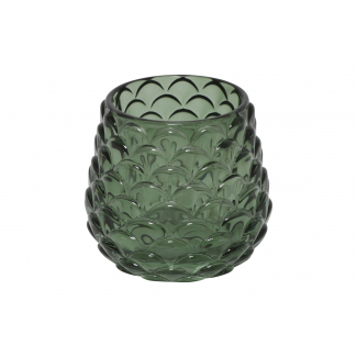 Portacandela in  vetro decoro pigna, diametro 8.5 cm, vari colori