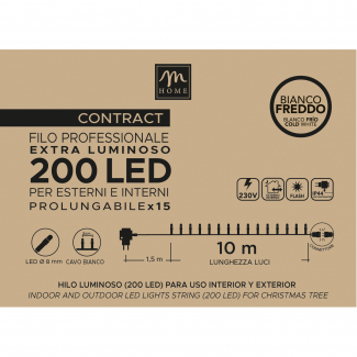 Filo 200 luci led bianco freddo con cavo bianco, per interno/esterno, lunghezza 10 metri