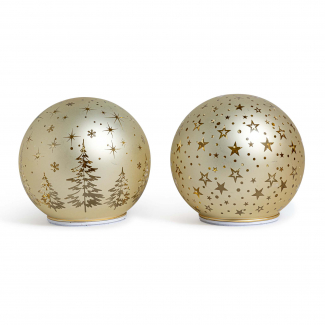 Sfera di Natale rotante in vetro con luci a batteria, diametro 18 cm, modelli assortiti in scatola regalo, vari colori